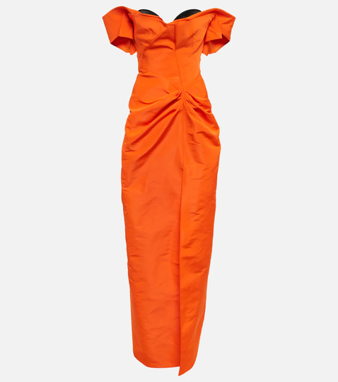 Off-shoulder faille maxi dress