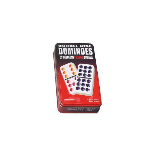 Pressman Toy International Double 9 Colour Dominoes in Tin (Colours Vary)