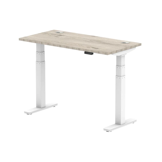 Dynamic Air 1200/600 Grey Oak Height Adjustable Desk with Cable Ports with White