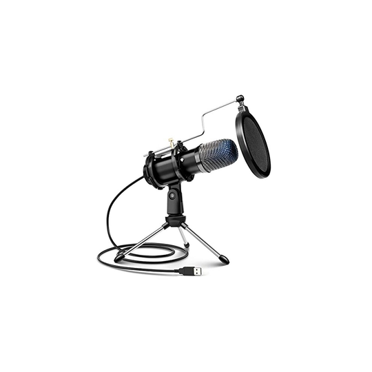 Computer Microphone, Condenser Gaming Microphone for PC Desktop USB Microphone with Tripod Stand & Pop Filter Mic Compatible with MacOS Wind