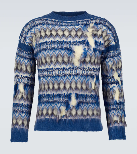 Distressed wool-blend Fairisle sweater