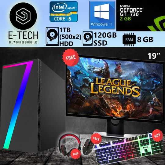 Gaming PC Computer Bundle Intel Core i5 8GB 1TB HDD+120 SSD GT 730 W11