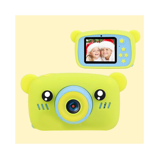 (Bear Yellow) HD 1080P Kids Digital Camera Cartoon Screen Xmas Gift