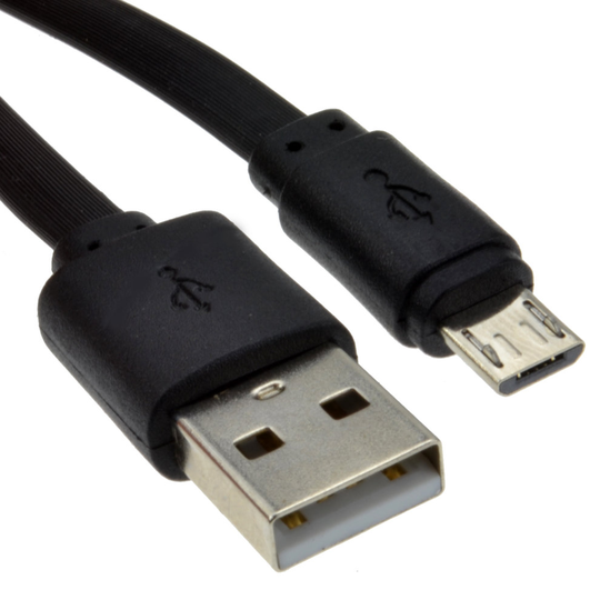 kenable FLAT USB A To MICRO B TYPE 24AWG FAST CHARGE Cable 2m Lead BLACK