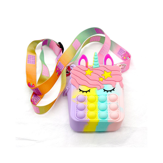 Pop It Shoulder Bag Fidget Toy Unicorn Rainbow Macaron