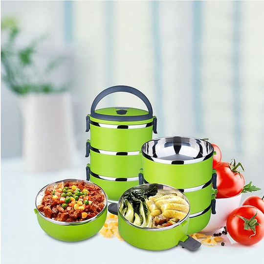 (Blue, 3 Layer) 1/2/3-Layer Stainless Steel Thermal Insulated Lunch Box Bento Food Container