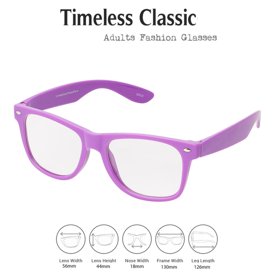 (Purple) Ultra ® Adults Costume Glasses Classic Style Multi Colour Clear Lens Frames Perfect for Costumes Parties Cosplay World Book Day Fancy Dress F