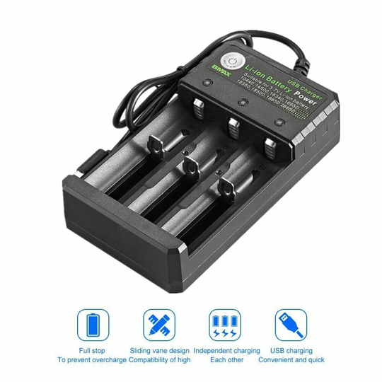 3 Slots USB Battery Charger For 18650 26650 Li-ion 3.7V Rechargeable
