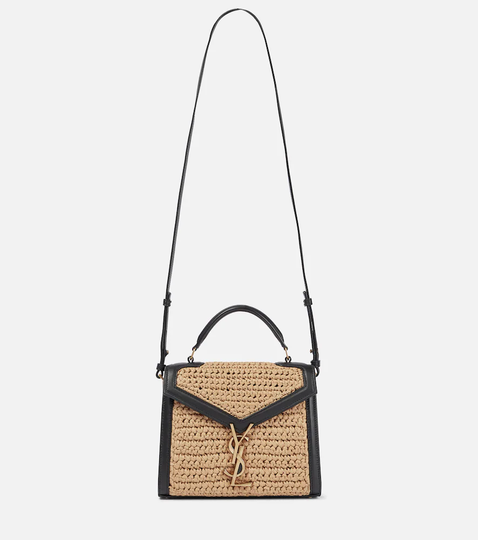 Cassandra leather and raffia shoulder bag