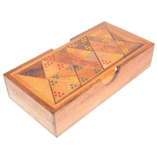 Fair Trade Thai Thailand Wooden Rainwood Tri Dominoes Set 20x10x4.5cm