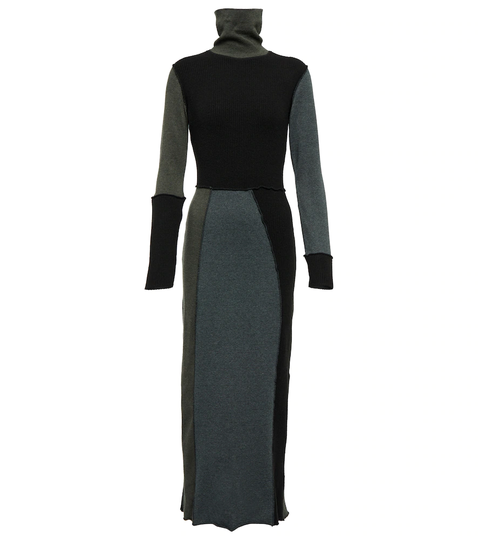 Colorblocked cotton and wool midi dress