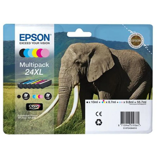 Epson Epson 24XL Inkjet Cartridge Elephant HY B/C/M/Y/LC/LM 55.7ml Ref C13T24384