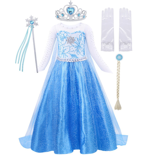 (11-12 Years, crown+scepter+wig+white gloves) Amzbarley Frozen Snow Queen Princess Elsa Dress for Girls Fancy Dress for Wedding, Party, Christmas,Page