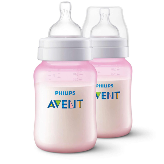 Philips Avent Classic+ Feeding Anti-colic Bottle 260ml/9oz Twin Pink Scf564/27