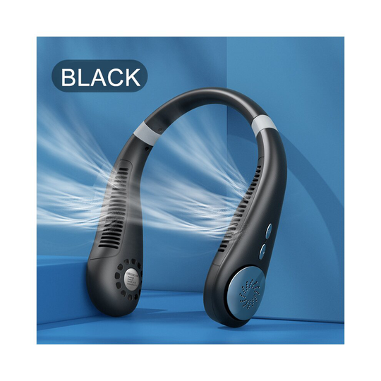 (Black) Portable Leafless Hanging Lazy Neck Fan 360 Degree