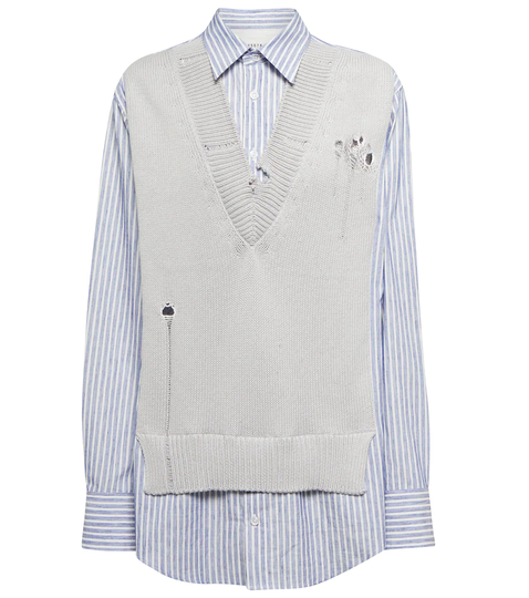 Layered striped poplin shirt