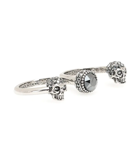 Double Mini Skull embellished ring