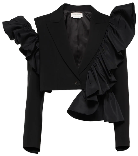 Ruffle-trimmed wool cropped blazer