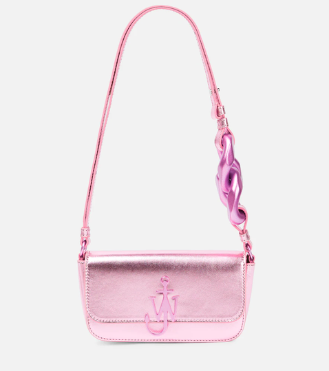 Chain metallic leather shoulder bag