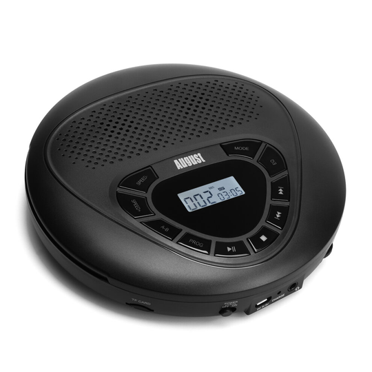 Portable CD with speaker Rechargeable August SE10 Aux out & MP3 Player for Home & Car, for Lessons, Disc & Micro SD, Equalizer, Anti-shock