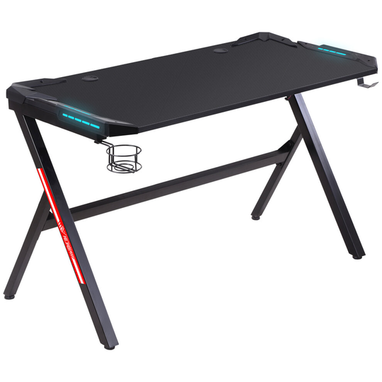 HOMCOM 1.2m Computer Gaming Desk LED w/ Cup Holder Headphone Hook