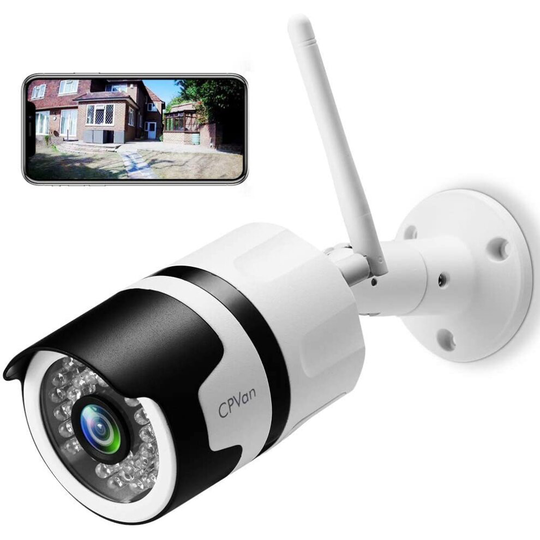 CPVAN 1080P Security Camera Outdoor, IP66 Waterproof WiFi CCTV Camera, Surveillance Bullet IP Camera with 82ft Night Vision, Two Way Audio, Motion Det