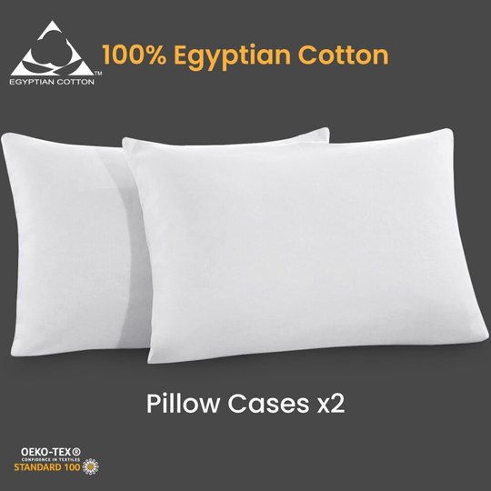 (100% Egyptian Cotton Pillow Cases Pair) Quilted Stripe Firm Bounced Pillows & Pillowcases