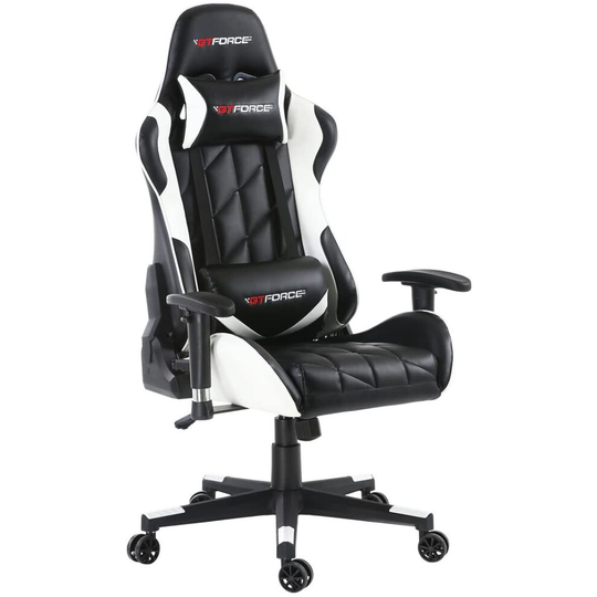(White) GTFORCE PRO GT Reclining Sports Racing Gaming Office Desk PC CAR Faux Leather Chair (Blue)