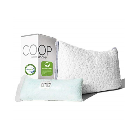Coop Home Goods - Eden Shredded Memory Foam Pillow with Cooling Zippered Cover and Adjustable Hypoallergenic Gel Infused Memory Foam Fill - Queen