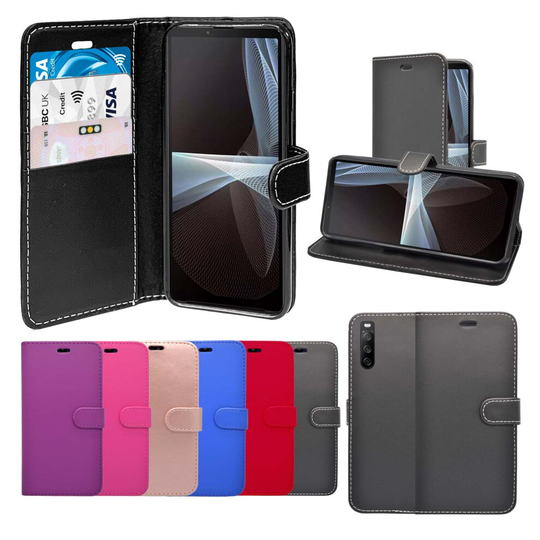 (Black) For Sony Xperia 10 III Wallet Flip PU Leather Pouch Case Cover
