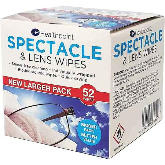 Healthpoint Glasses Wipes - 520 Individually Wrapped Lens Wipes - Also Suitable for Cameras, Binoculars & Smartphone Screens (10 Extra Value Packs of