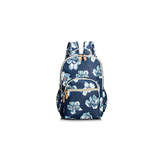 TOPERIN Water-resistant Floral Laptop Backpack Women Travel Daypack Floral Blue