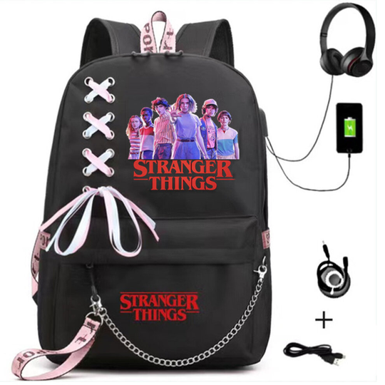 (1 #) Stranger Things Backpack School bag Unisex Travel Laptop Backpack keychain