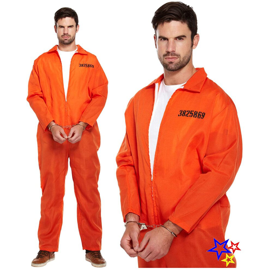 Classic Orange Prisoner Overall Jumpsuit Boiler Suit Convict Prison Inmate Fancy Dress Costume Outfit