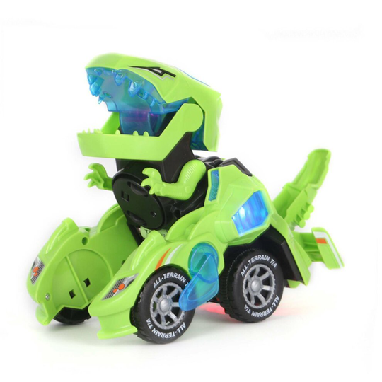 (Green) Transforming Dinosaur T-Rex LED Car Deformed Toys