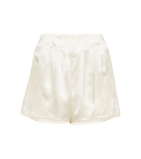 Lace-paneled silk satin shorts