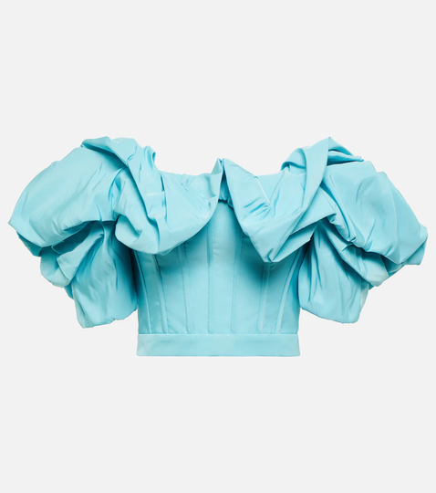 Off-shoulder crop faille top