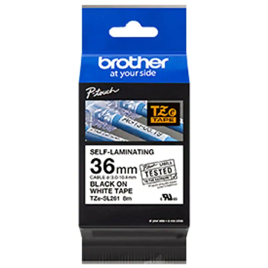 Brother TZESL261 36mm Black on White Self Laminating Tape