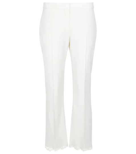 Lace-trimmed straight wool pants