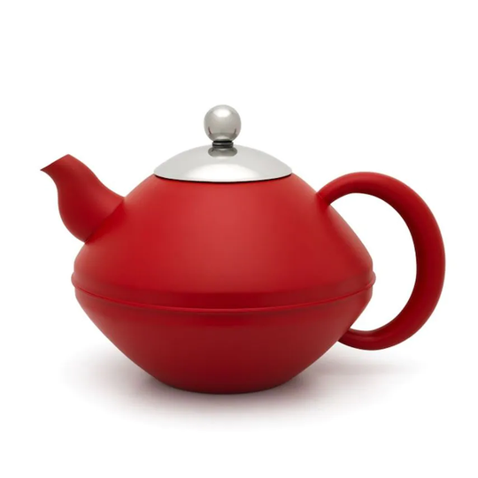 Bredemeijer Teapot Double Wall Minuet Ceylon Design 1.4L in Red with Silver Lid