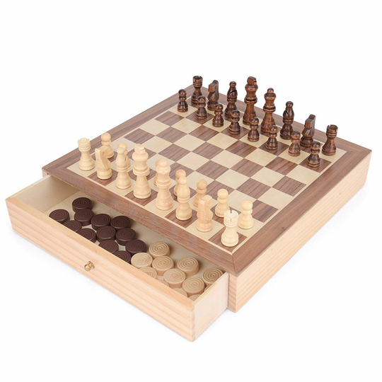 Toyrific Wooden Chess and Draughts 2-in-1 Game Board Set