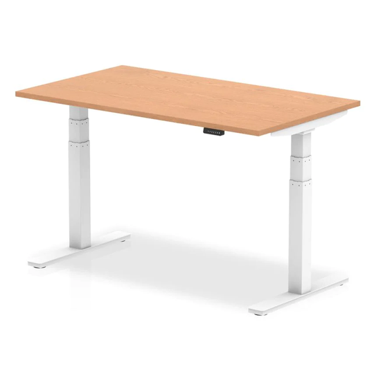 Dynamic Air 1400/800 Oak Height Adjustable Desk with White Legs