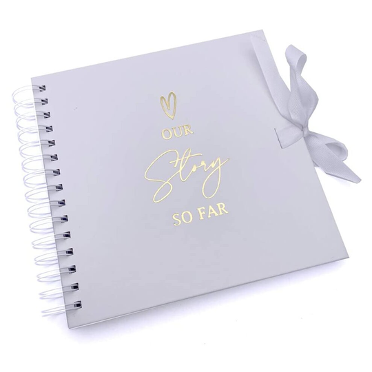 Our Story So Far Love Themed White Scrapbook Guest Book Photo Album Gold Script