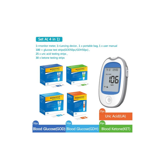 (Set A) 4in1 Multi-Function Meter Blood Ketone Uric Acid Blood Glucose Monitor
