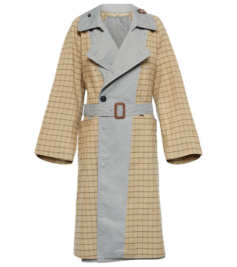 Checked cotton-blend trench coat