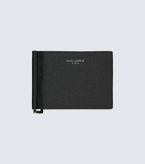 Grain leather wallet with money clip