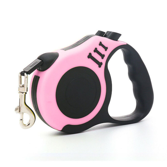 (Pink, 3 Meters) Retractable Dog Leash Durable Nylon 3m or 5m Extending Lead Lock Button