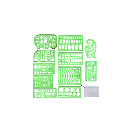 11 Pieces Geometric Drawings Templates Stencils Plastic Measuring Template Rulers Clear Green Shape Template For Drawing Engineering Drafting Bui