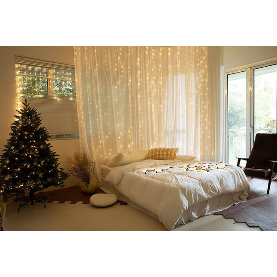 (White) LED 300 Window String Lights with Hooks and 8 Function Remote Control 3mx3m