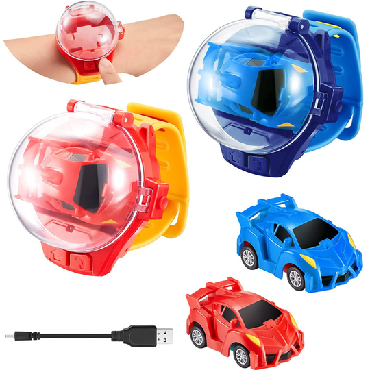 (Red) Cartoon Watch Remote Control Car Toy USB Charging